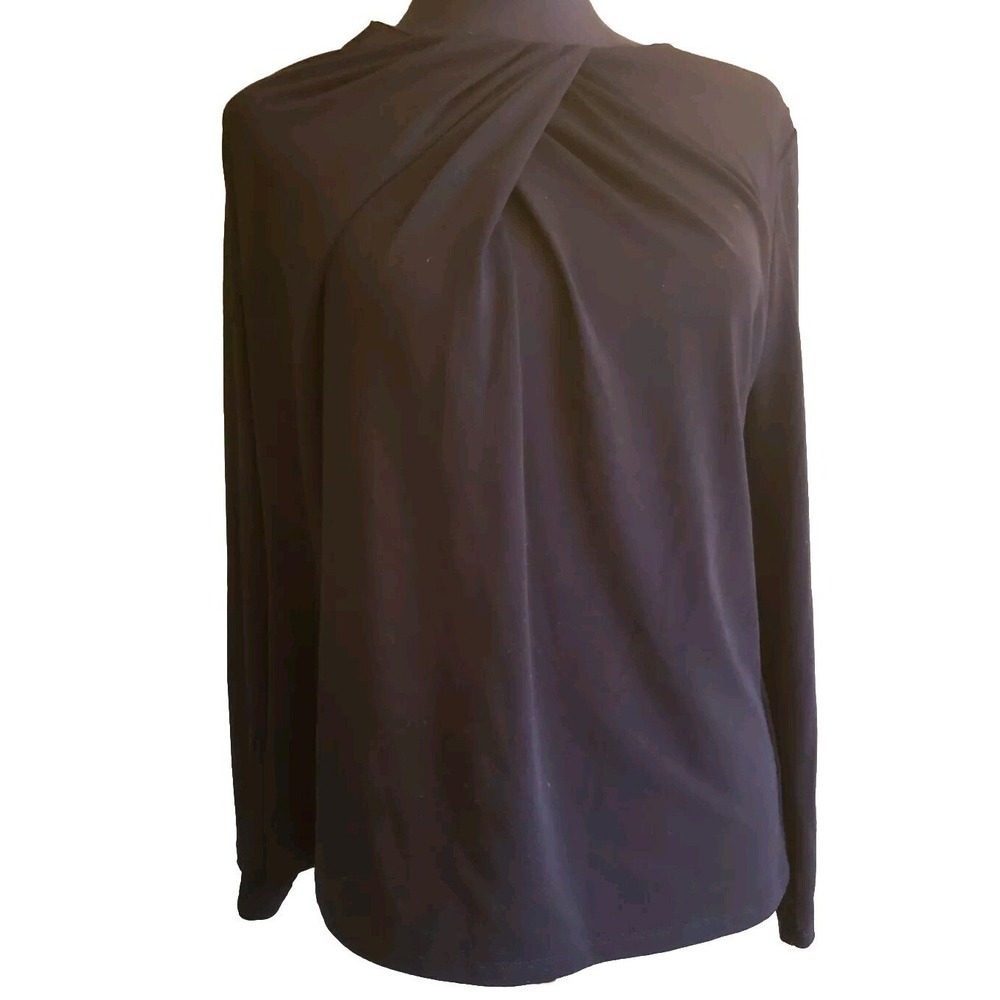 Talbots Ruched Round Neck Black Top long Sleeve Stretch Sz L‎ Women Petite EUC